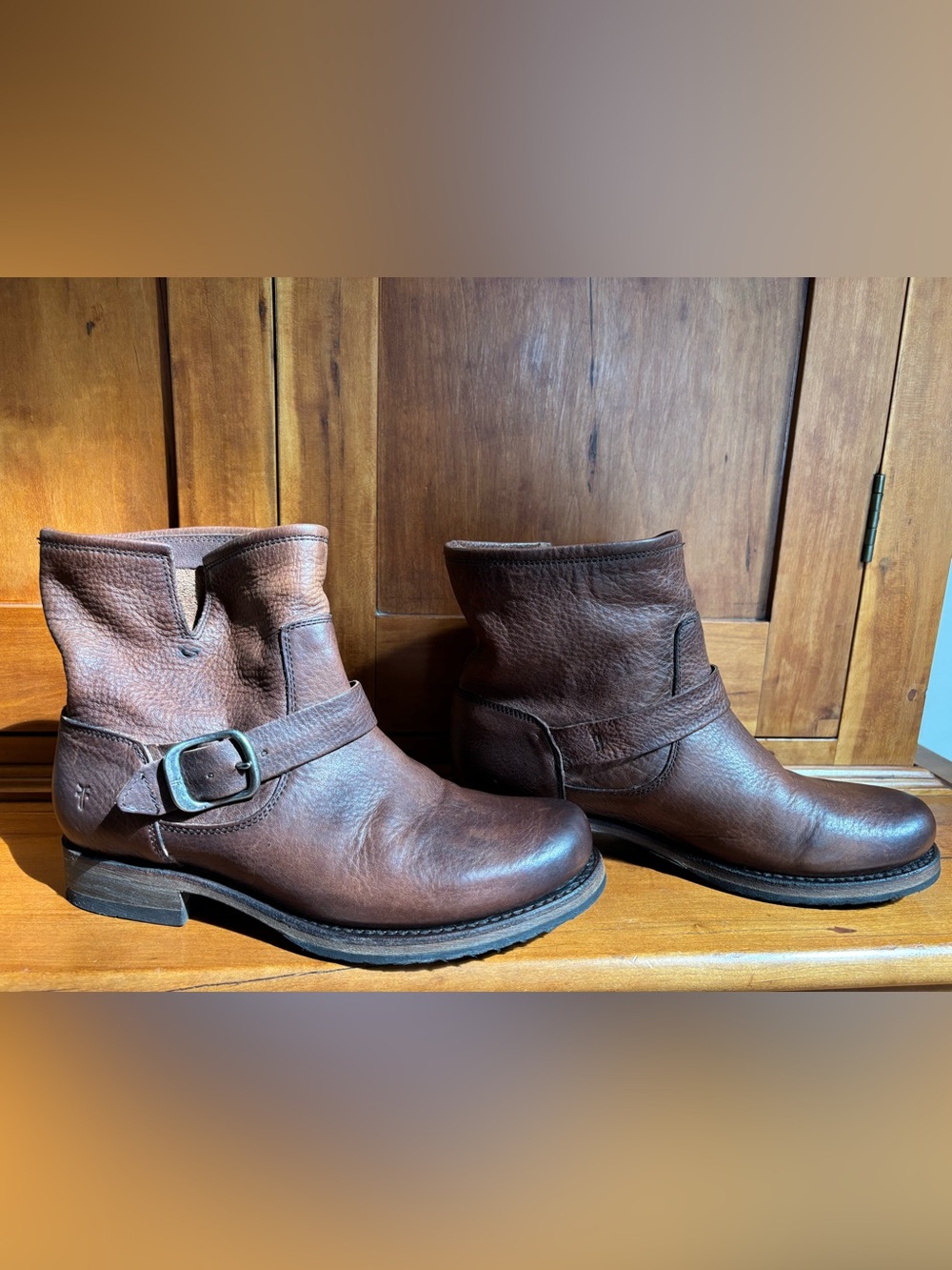 Frye Veronica Leather Moto Booties - Brown Ankle Boots - Size 8.5